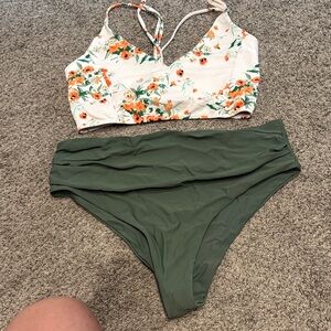 Floral Print Bikini Top and Green Bottom